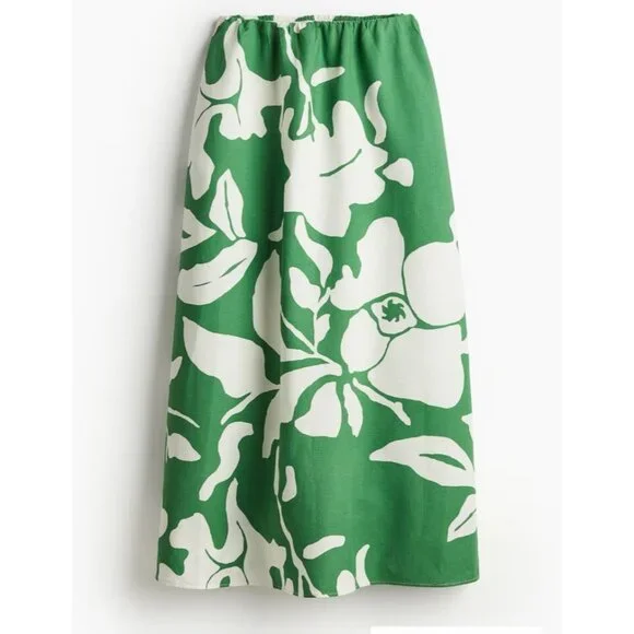 Midi Skirt H And M Green Skirt H&M Skirts H M Green White Floral
